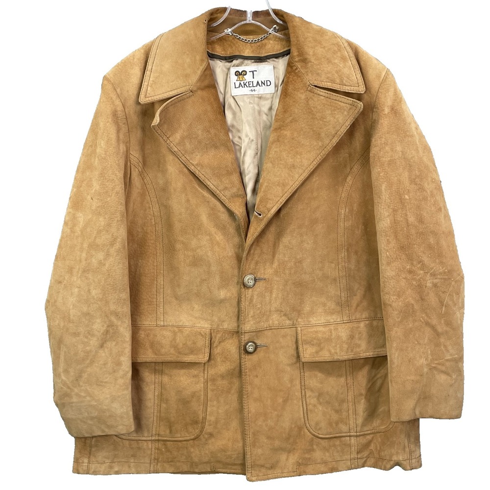 Vintage Lakeland Suede Leather Jacket Blazer Mens 44 Brown Western 70's Business